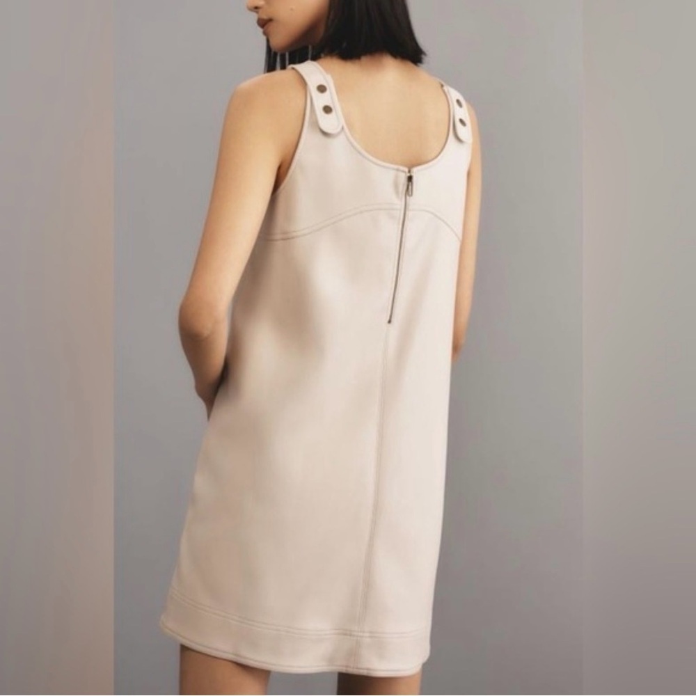 Pilcro by Anthropologie Ivory Shift Faux Leather Mini Dress NWT SZ 2 Beige - Picture 2 of 6
